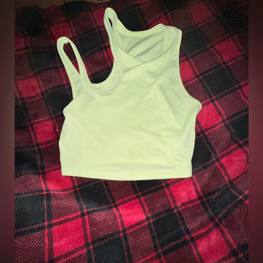 Green slit tank crop top.